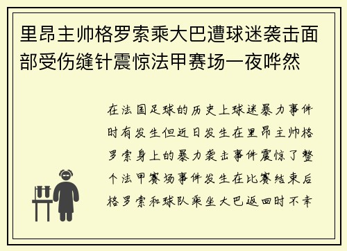 里昂主帅格罗索乘大巴遭球迷袭击面部受伤缝针震惊法甲赛场一夜哗然 里昂主帅格罗索乘大巴遭球迷袭击面部受伤缝针震惊法甲赛场一夜哗然